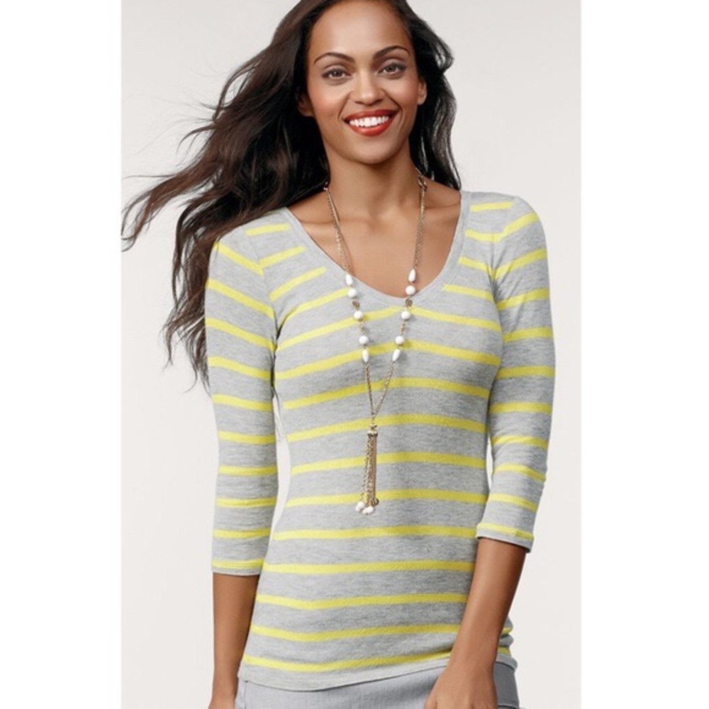 Vintage Style Yellow & Gray Stripe Double V Neck
